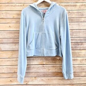 Juicy Couture Hoodie Women’s Size XL Blue OG Big Bling Velour Y2K Cropped NWT